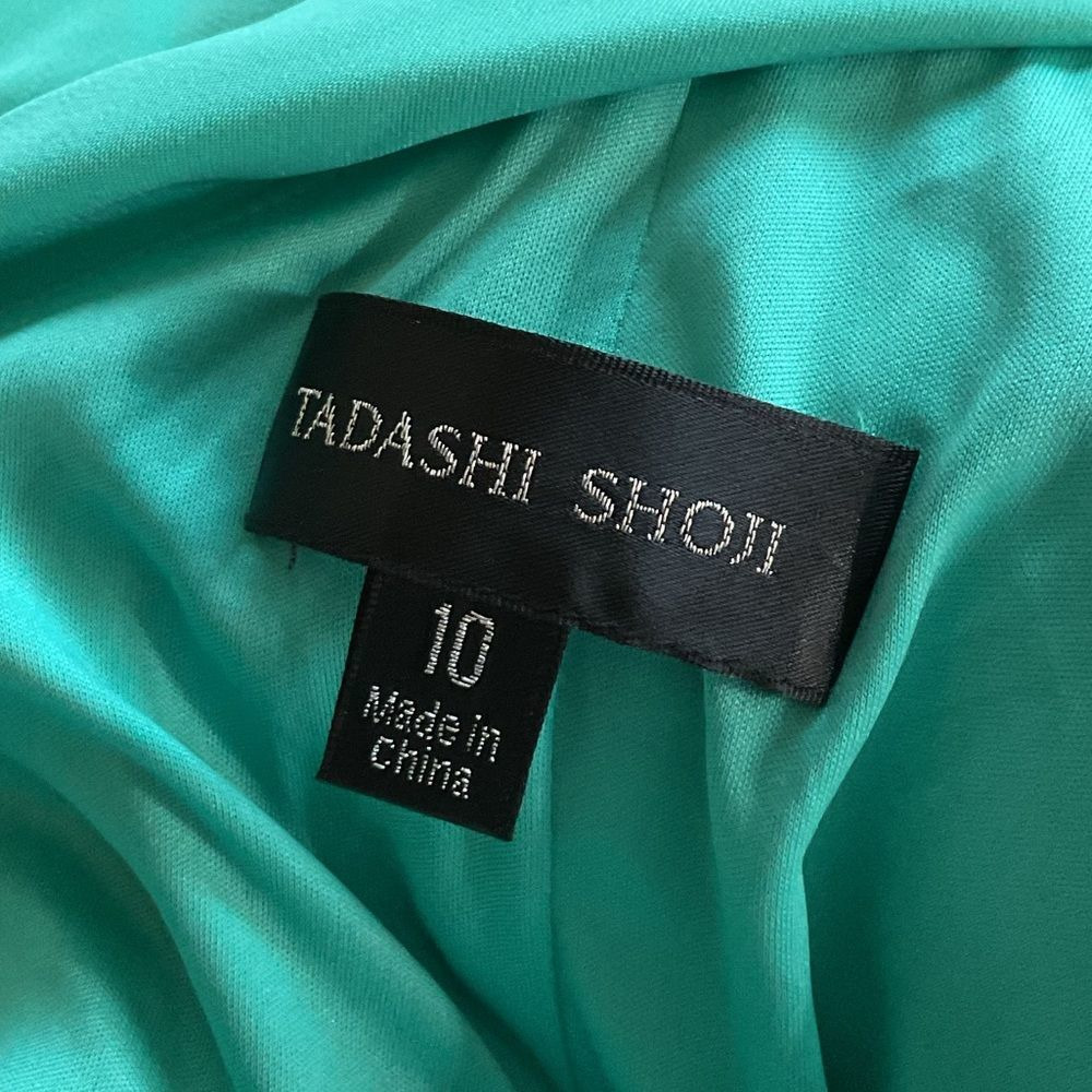 Tadashi Shoji One-Shoulder Teal Blue Crepe Bow Shoulder Column Gown Size 10 - Picture 3 of 6